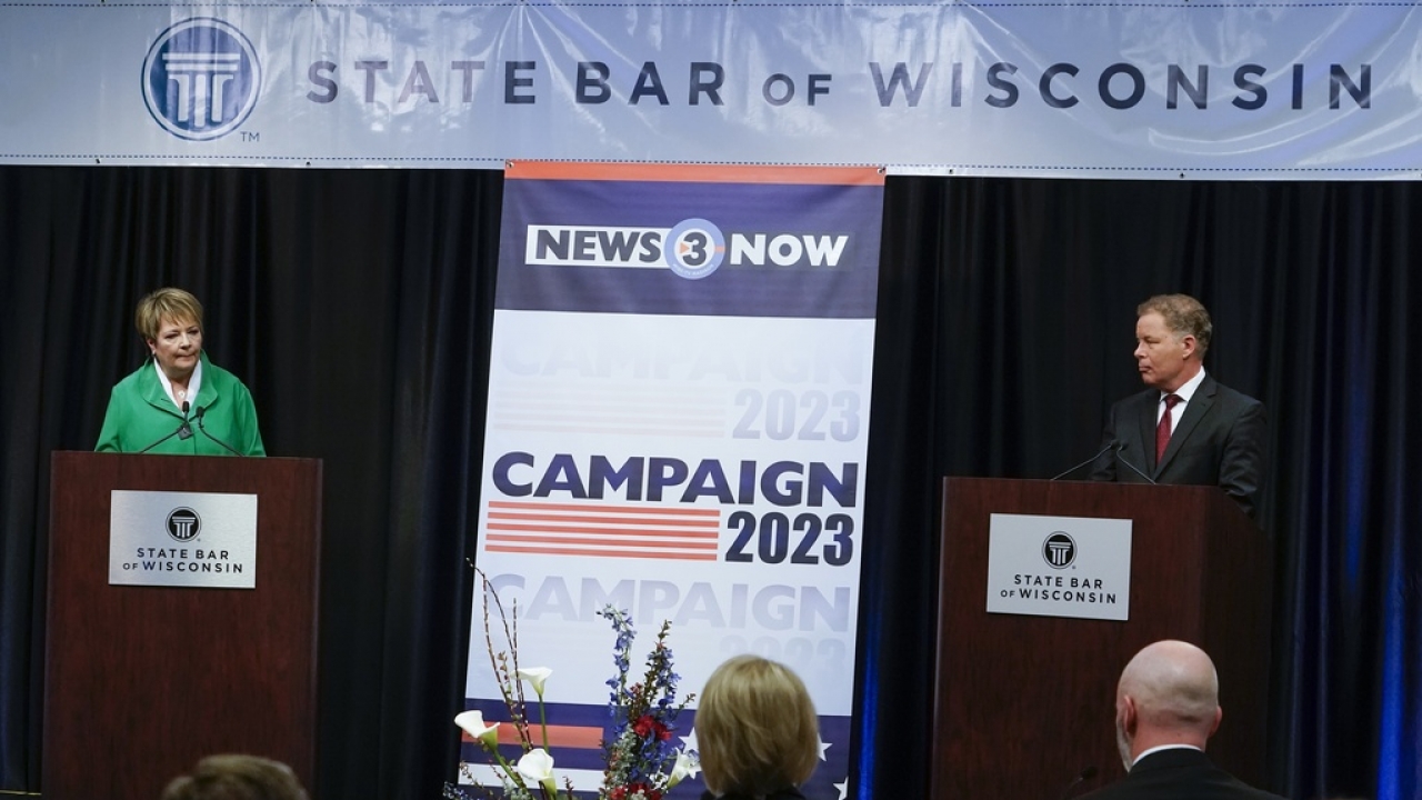 Wisconsin Supreme Court candidates Republican-backed Dan Kelly and Democratic-supported Janet Protasiewicz