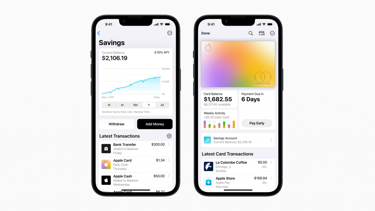 Device showing an Apple savings account summary..