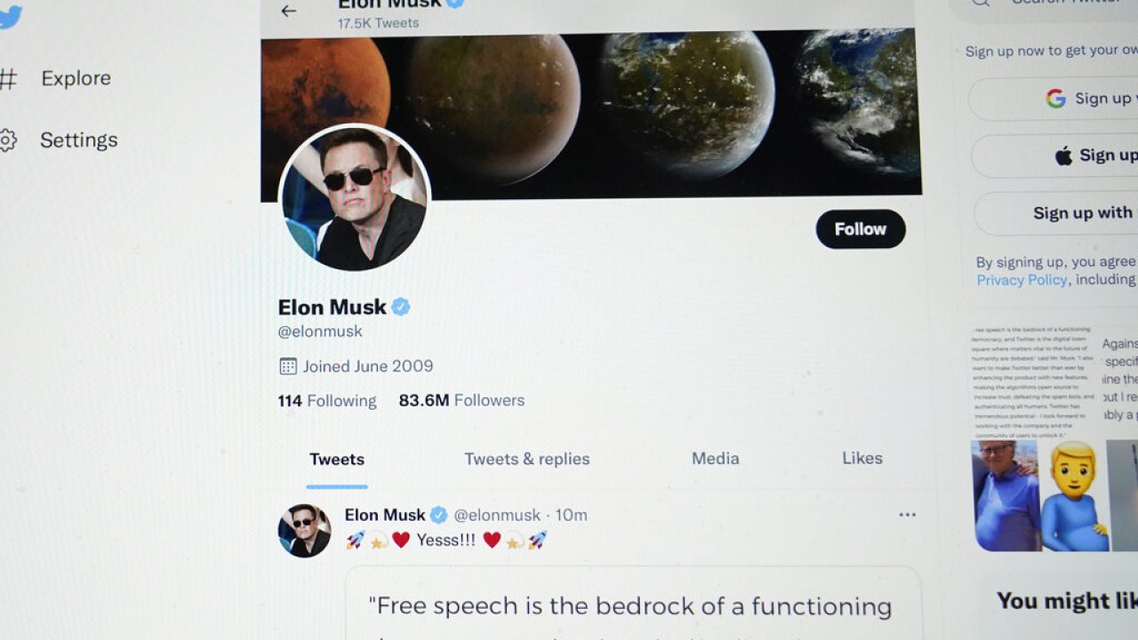 Twitter profile for Elon Musk.