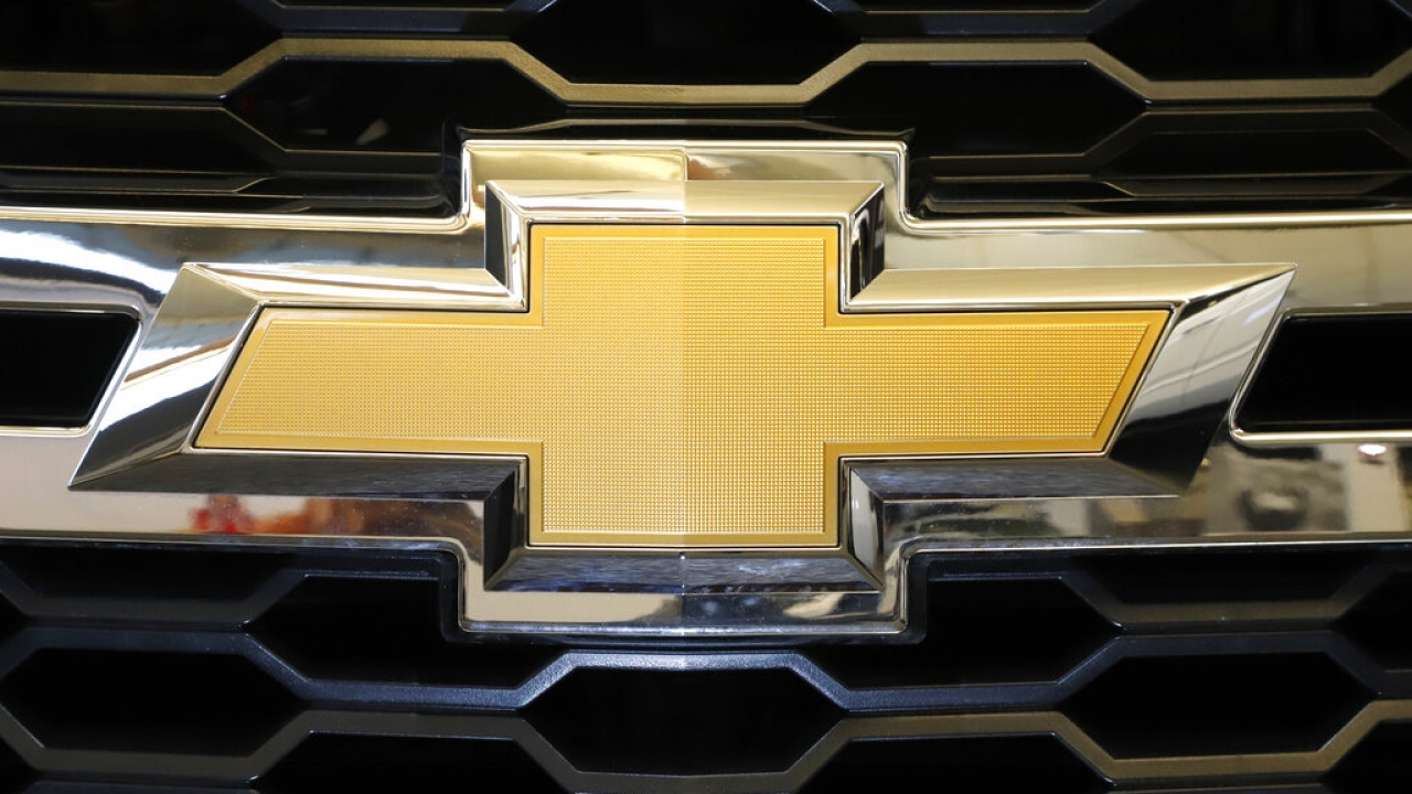 The Chevrolet logo is displayed at the 2020 Pittsburgh International Auto Show.