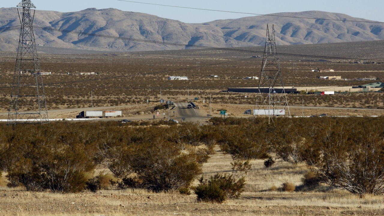 The site, foreground, on the outskirts of Victorville, Calif., of a proposed station for a high-speed rail line to Las Vegas.