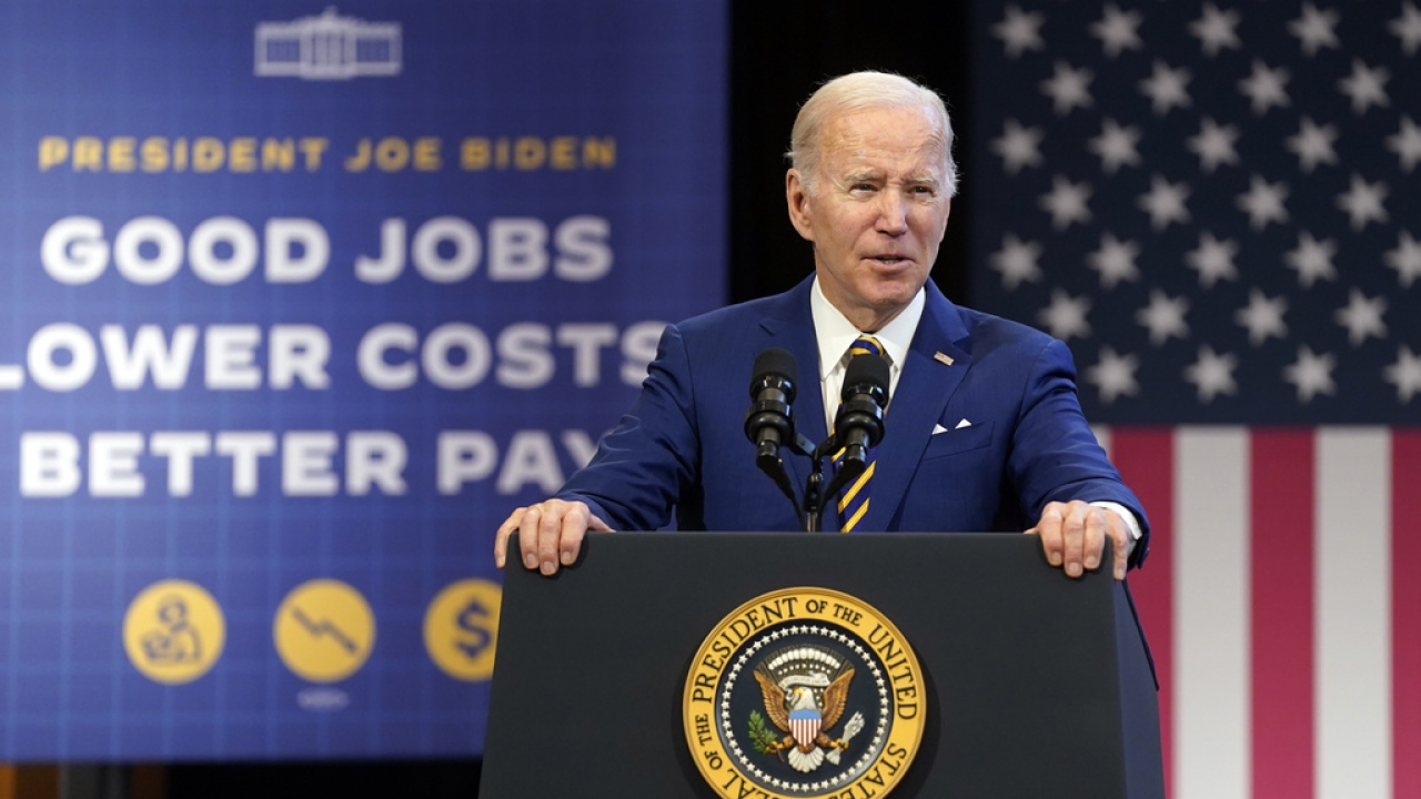 President Joe Biden speaks about the economy to union members.