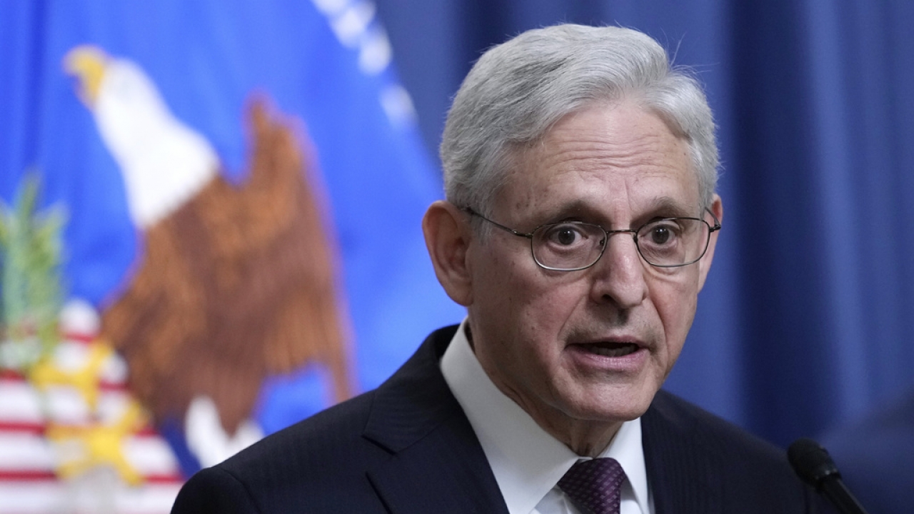 Attorney General Merrick Garland speaks during a news conference at the Justice Department in Washington.