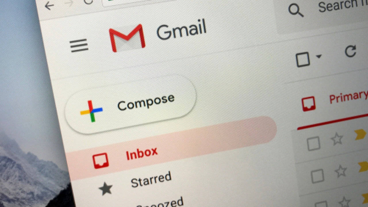 A Gmail inbox screen is displayed on a device.