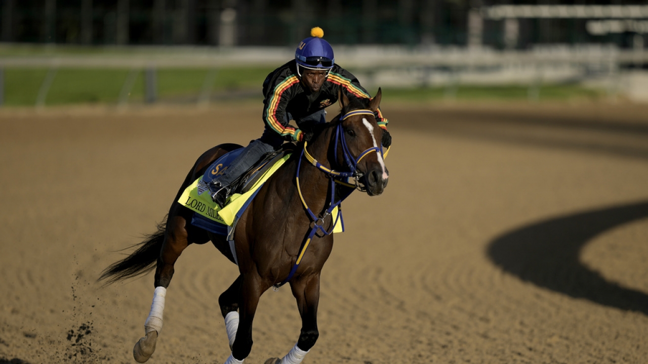 Horse Lord Miles trains for the Kentucky Derby days before being scratched.