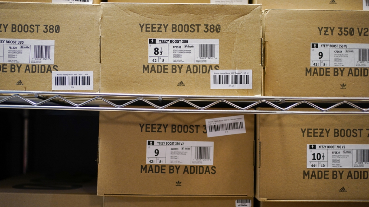 Boxes of Yeezy shoes made by Adidas.