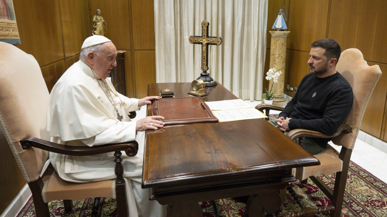 Pope Francis meeting Ukrainian President Volodymyr Zelenskyy