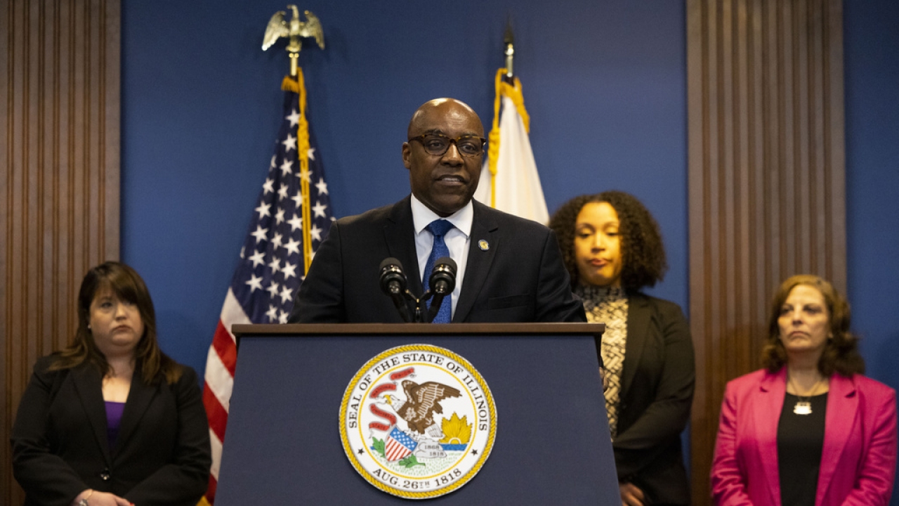 Illinois Attorney General Kwame Raoul speaks on an investigation into Catholic Clergy Child Sex Abuse in Chicago.