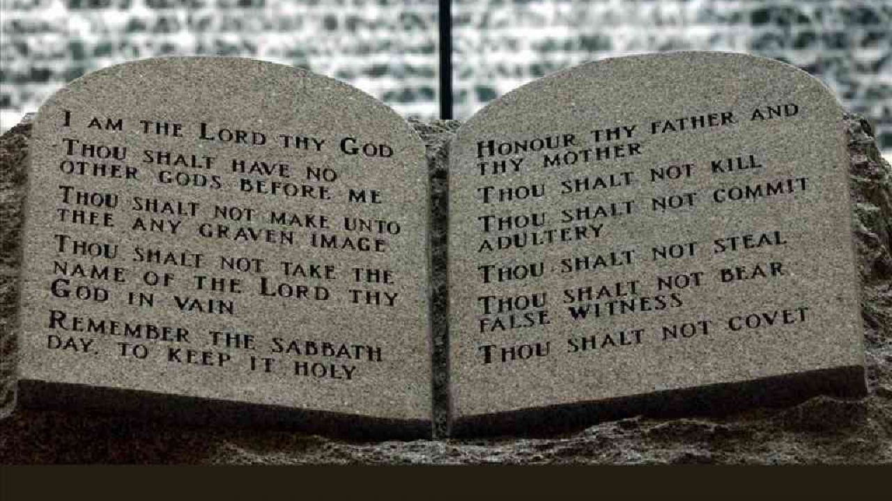 Ten Commandments on a memorial.