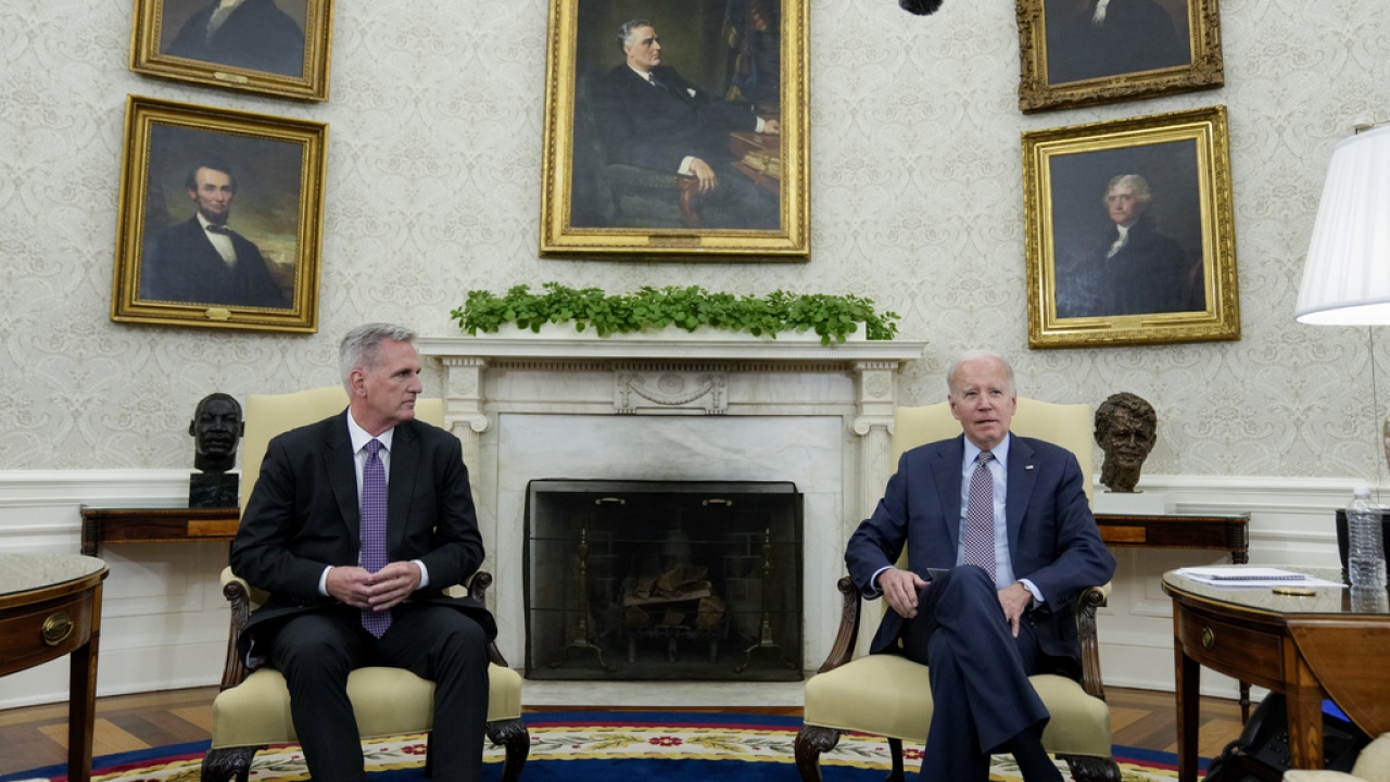 President Joe Biden meets with House Speaker Kevin McCarthy of California.