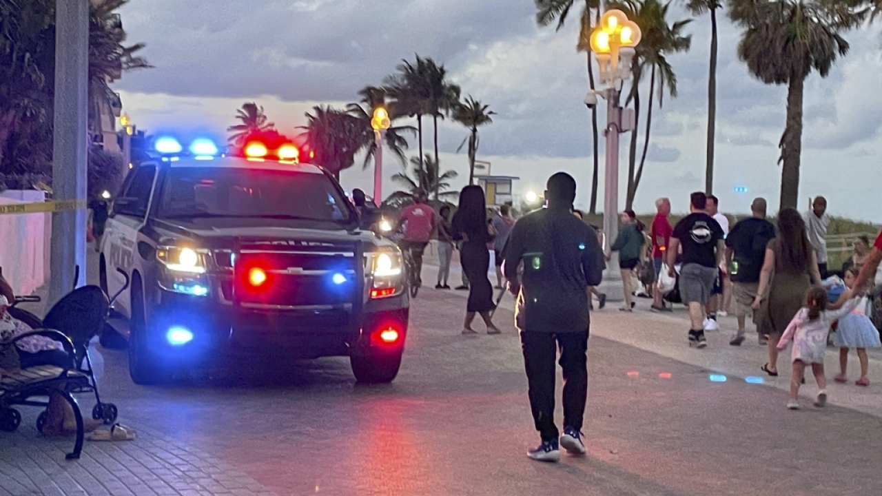 Police respond to a shooting near the Hollywood Beach Broadwalk in Hollywood, Florida.