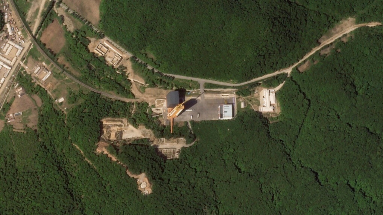 A Planet Labs image showing activity at a North Korean launch site