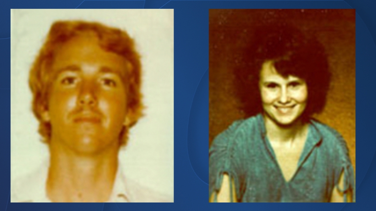 A photo of 64-year-old Donald Santini next to a photo of murder victim 33-year-old Cynthia Wood