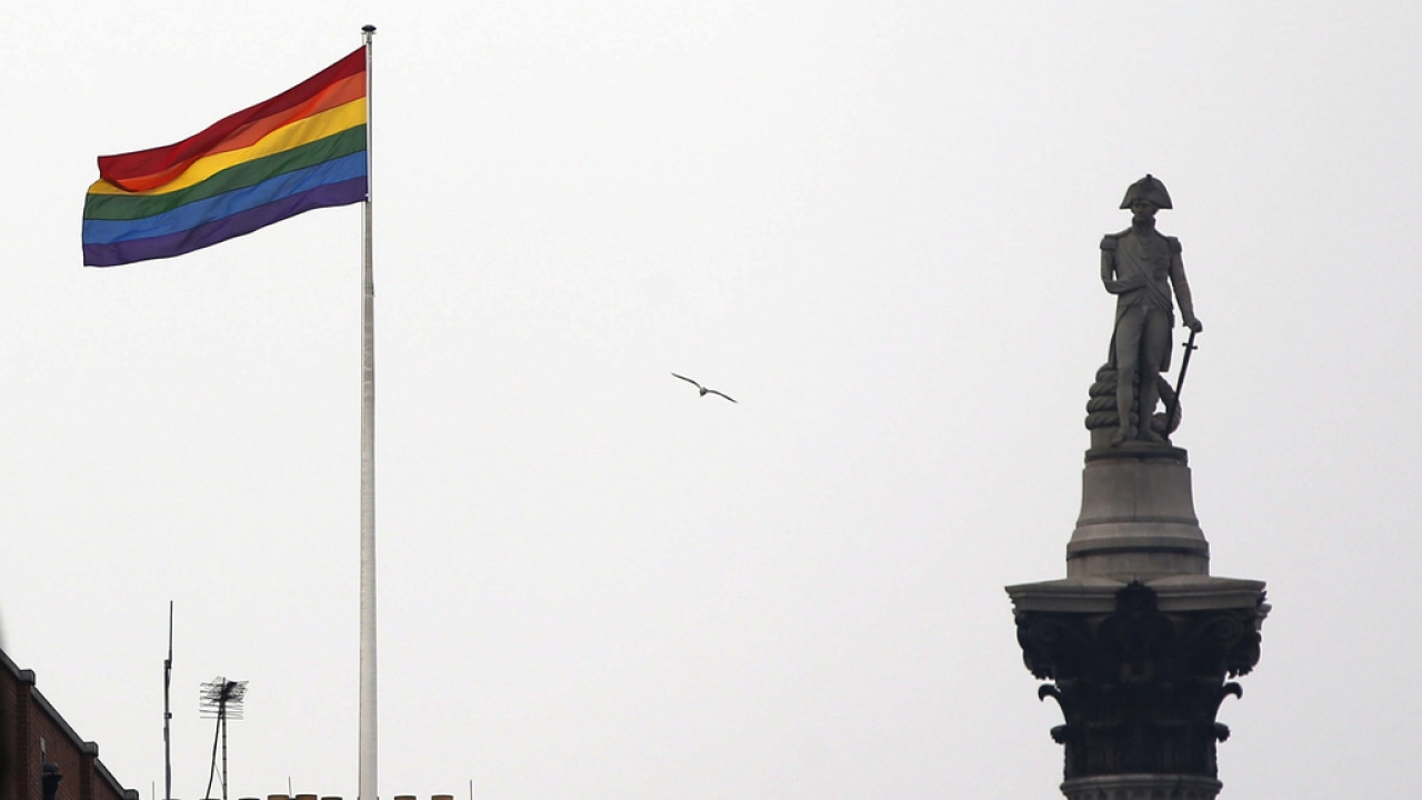 A Pride flag flies in London.