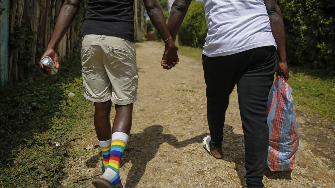 Gay Ugandan refugees who fled from their country to neighboring Kenya.