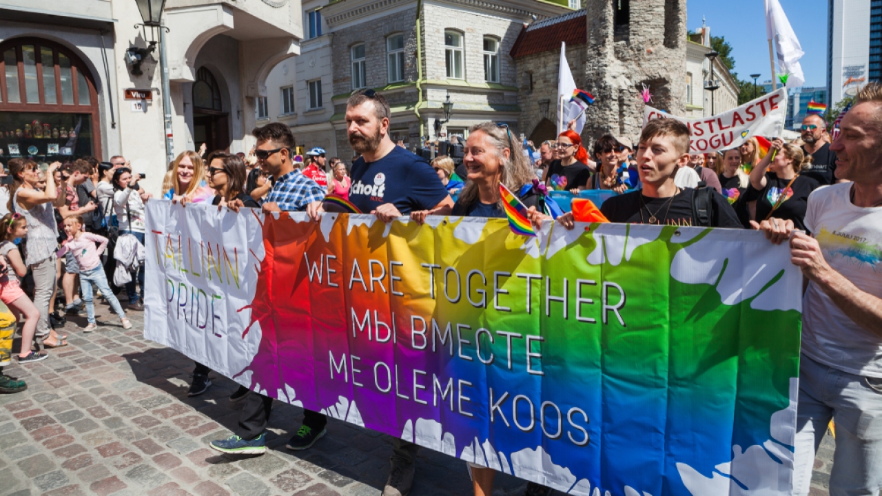 Participants of the 2017 pride parade in Tallinn, Estonia.