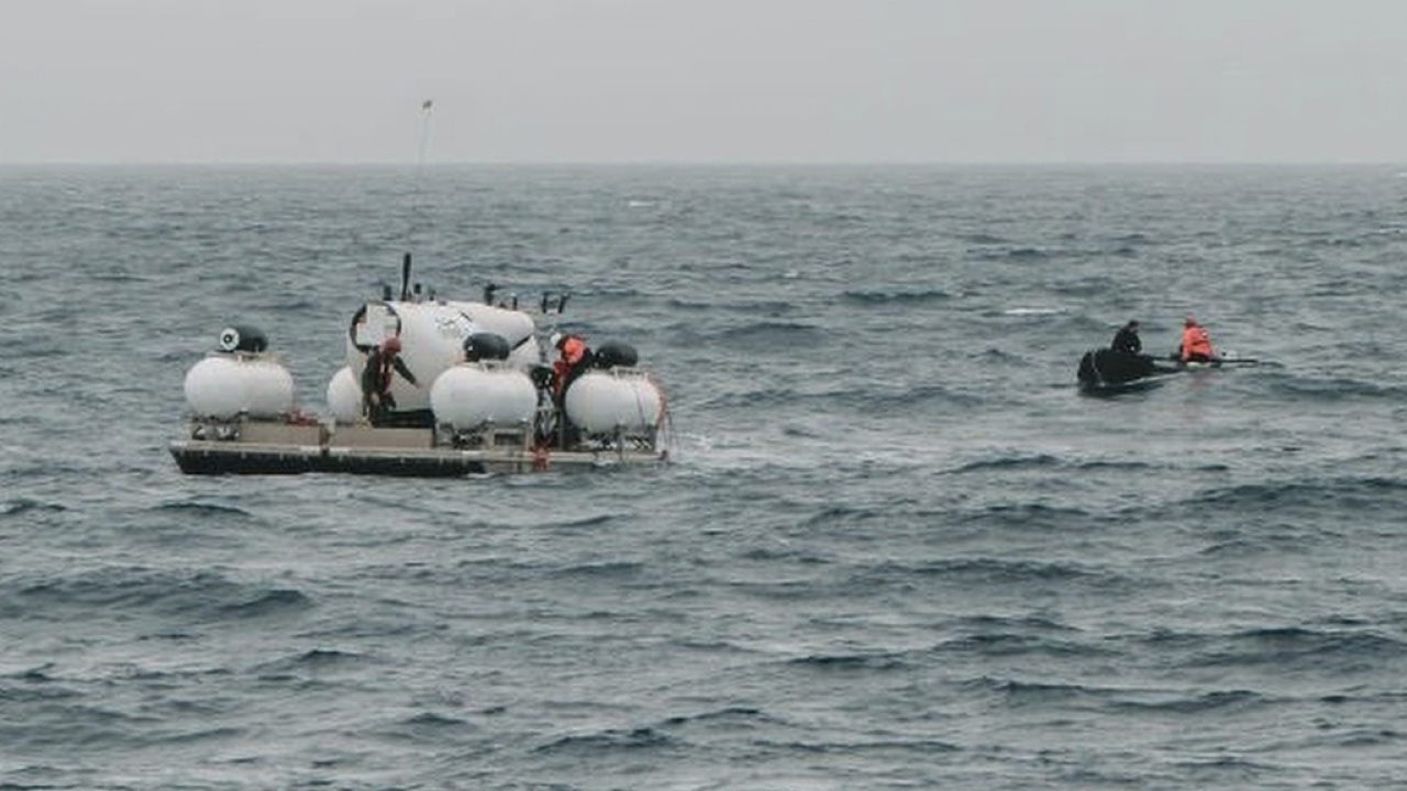 Submersible Titan is prepared for a dive into a remote area of the Atlantic Ocean