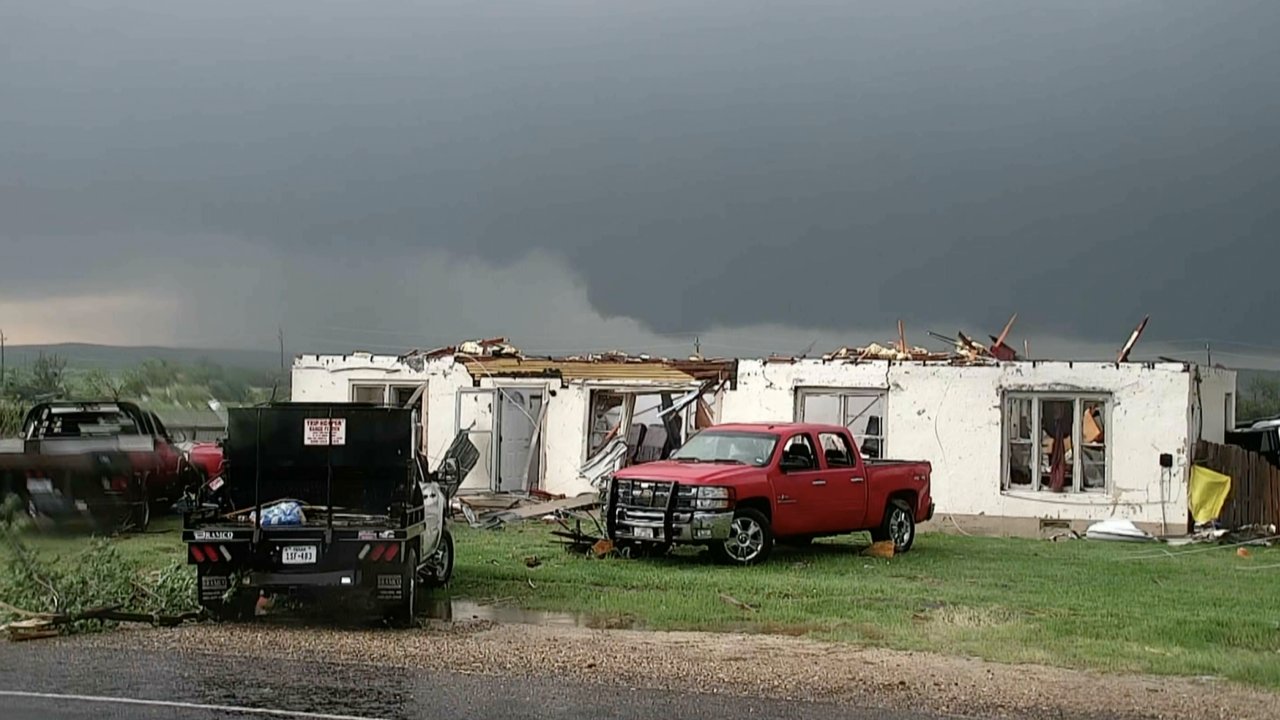 A roof has been torn off a house after a tornado in Matador, Texas.