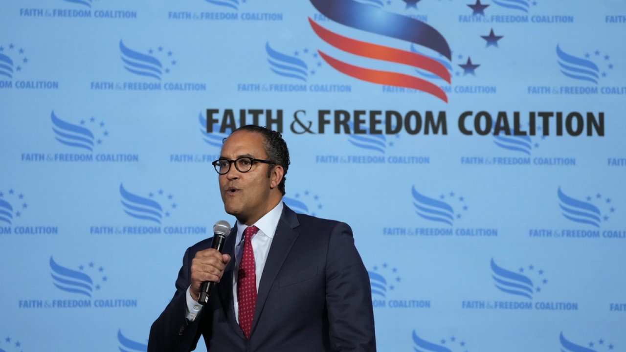 Former Texas Rep. Will Hurd speaks during the Iowa Faith and Freedom Coalition Spring Kick-Off Saturday.