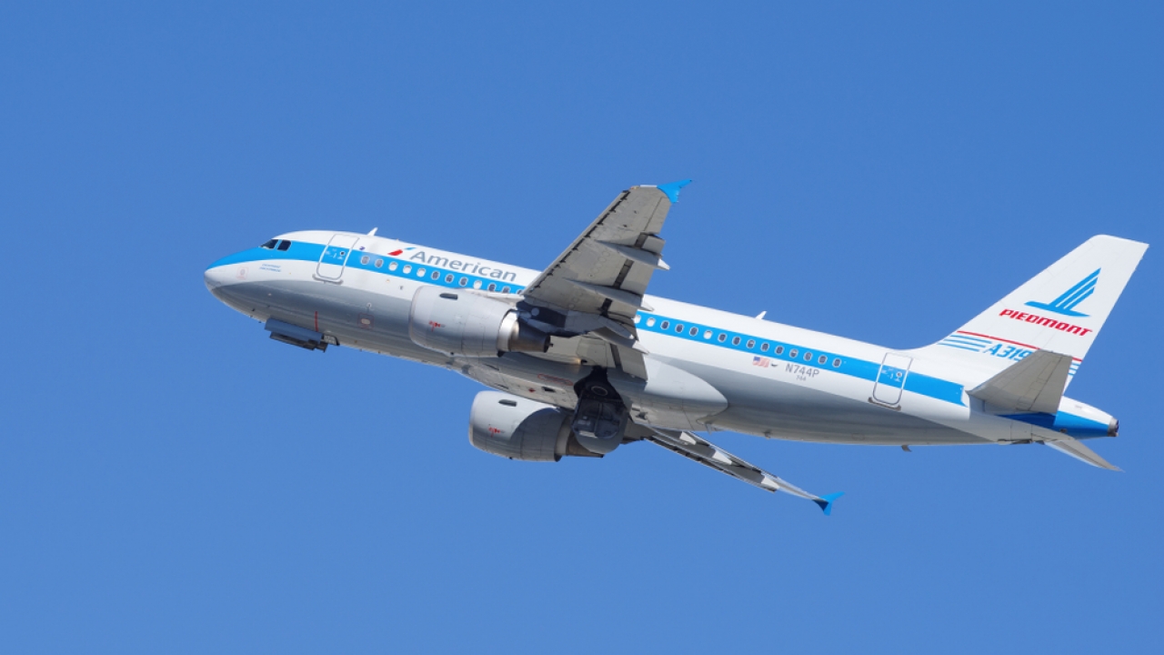 A Piedmont Airlines aircraft taking off.