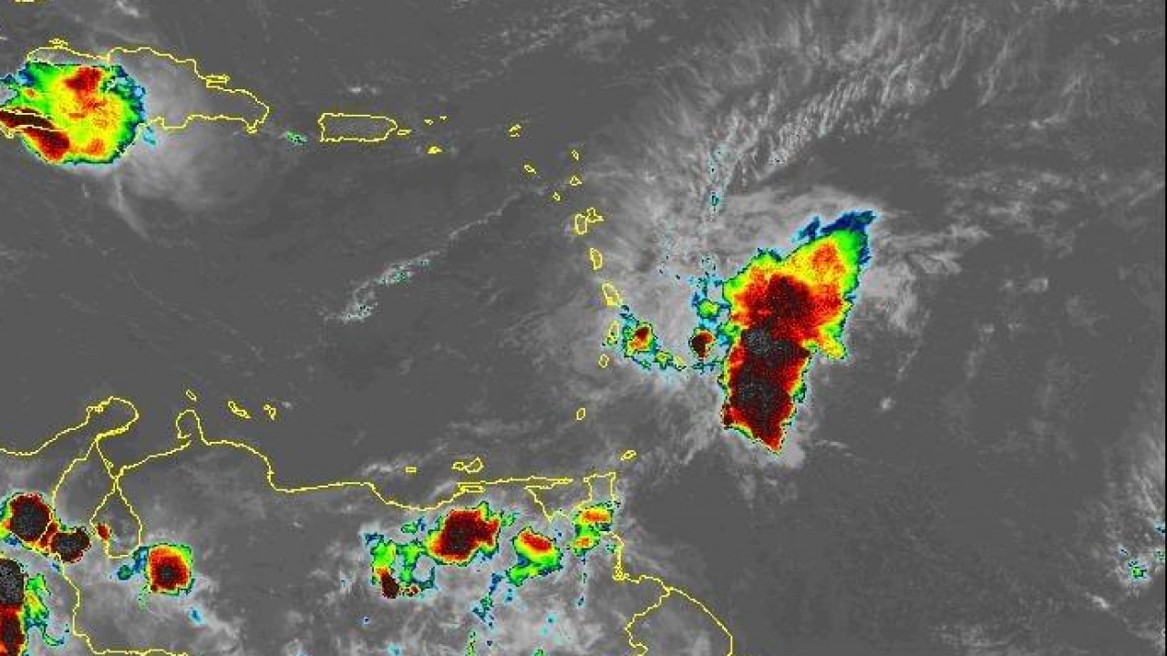 An infrared satellite view of Tropical Storm Bret as it approaches islands in the eastern Caribbean