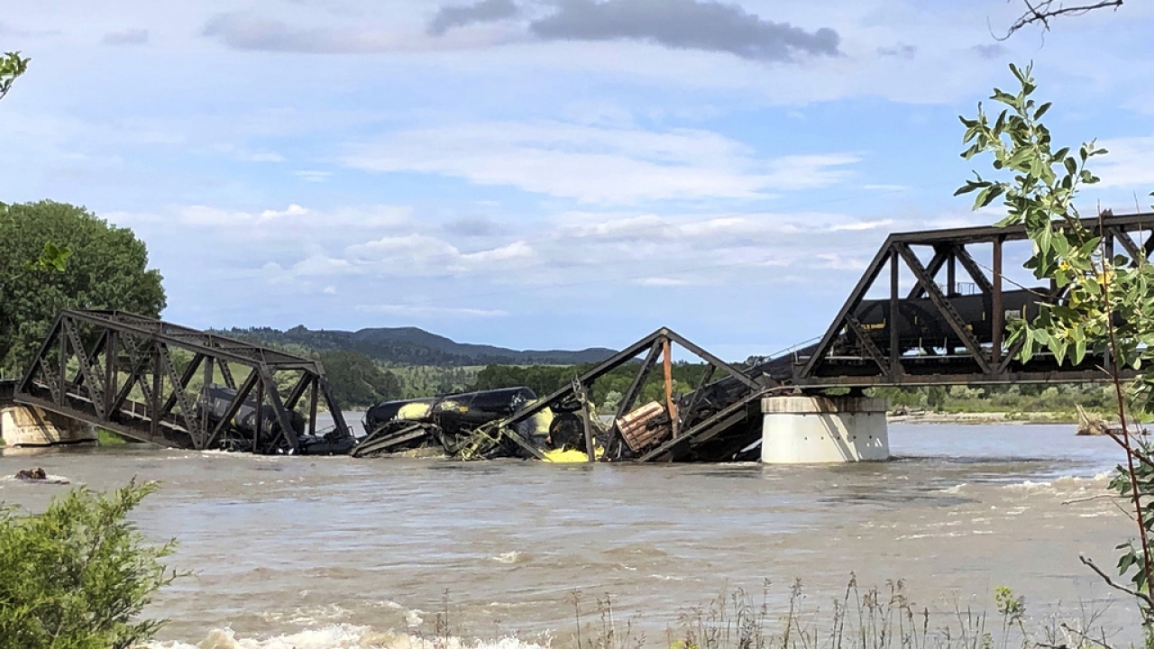 Bridge with train on it collapses into Yellowstone River in Montana