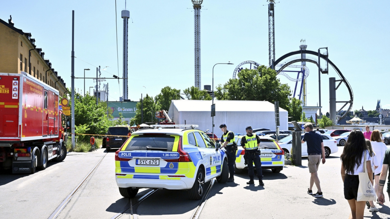 Police cordon off the Gröna Lund amusement park in Stockholm, Sweden