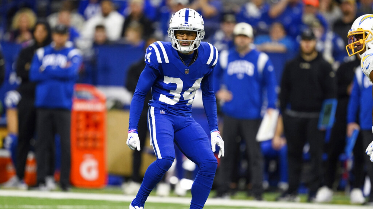 Indianapolis Colts cornerback Isaiah Rodgers (34) lines up before the snap.
