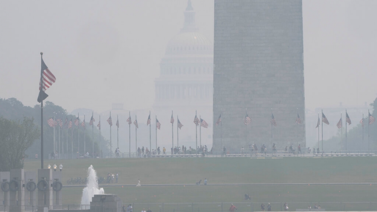 Smoke hazes the air on the National Mall in Washington, D.C.