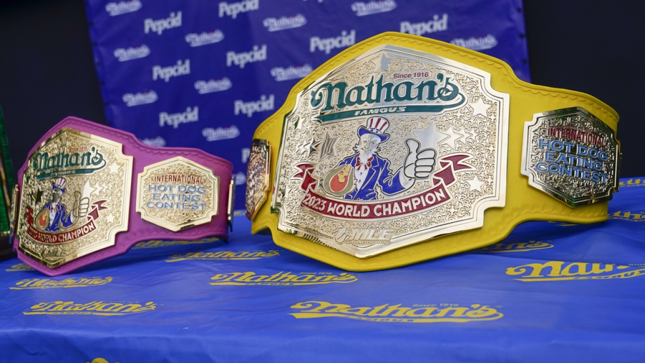 Nathan's Famous July Fourth hot dog eating contest championship belts.