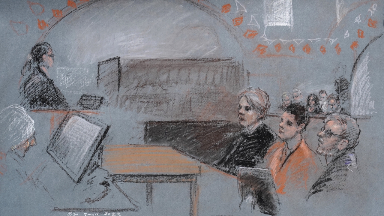 Court sketch shows Jack Teixeira in U.S. District Court, in Boston.