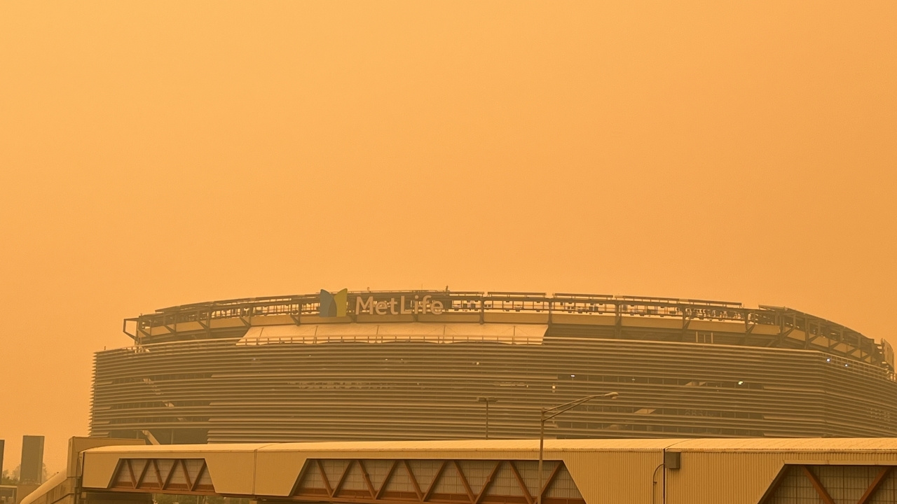 MetLife Stadium in New Jersey on June 7, 2023 as skies turned orange due to smoke.
