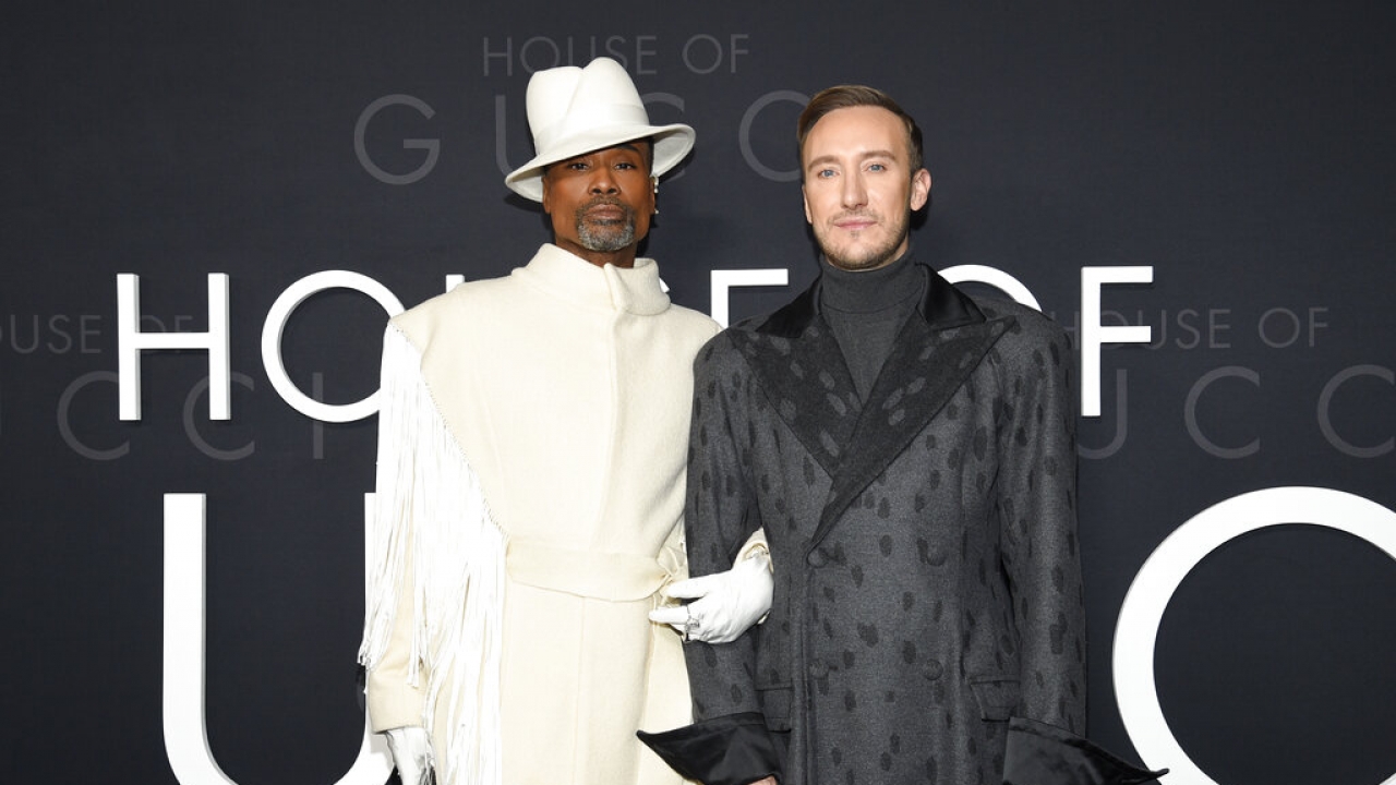 Billy Porter and husband Adam Smith attend the premiere of House of Gucci.