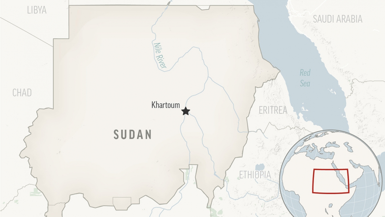 A locator map for Sudan with its capital, Khartoum.