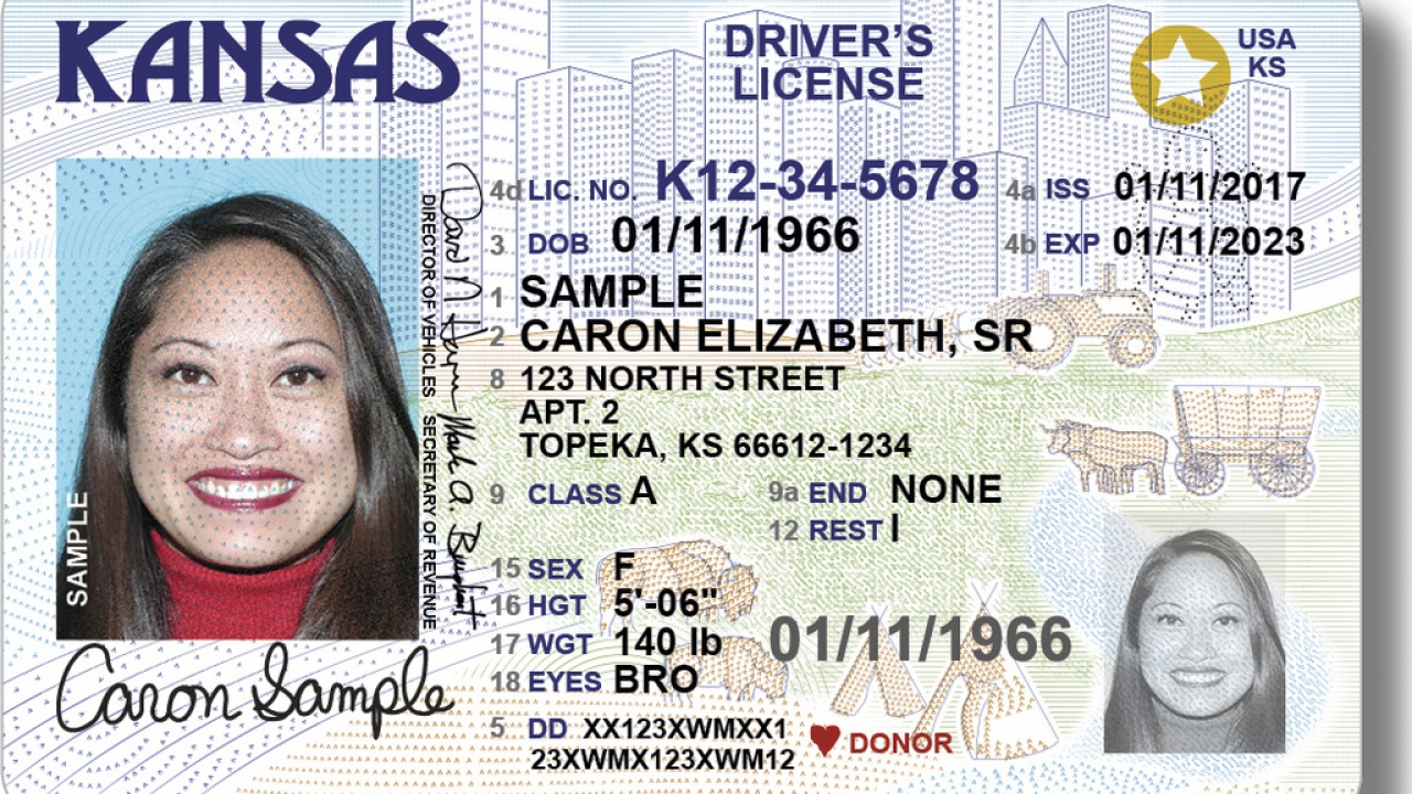 A sample driver's license issued by the Kansas Division of Vehicles