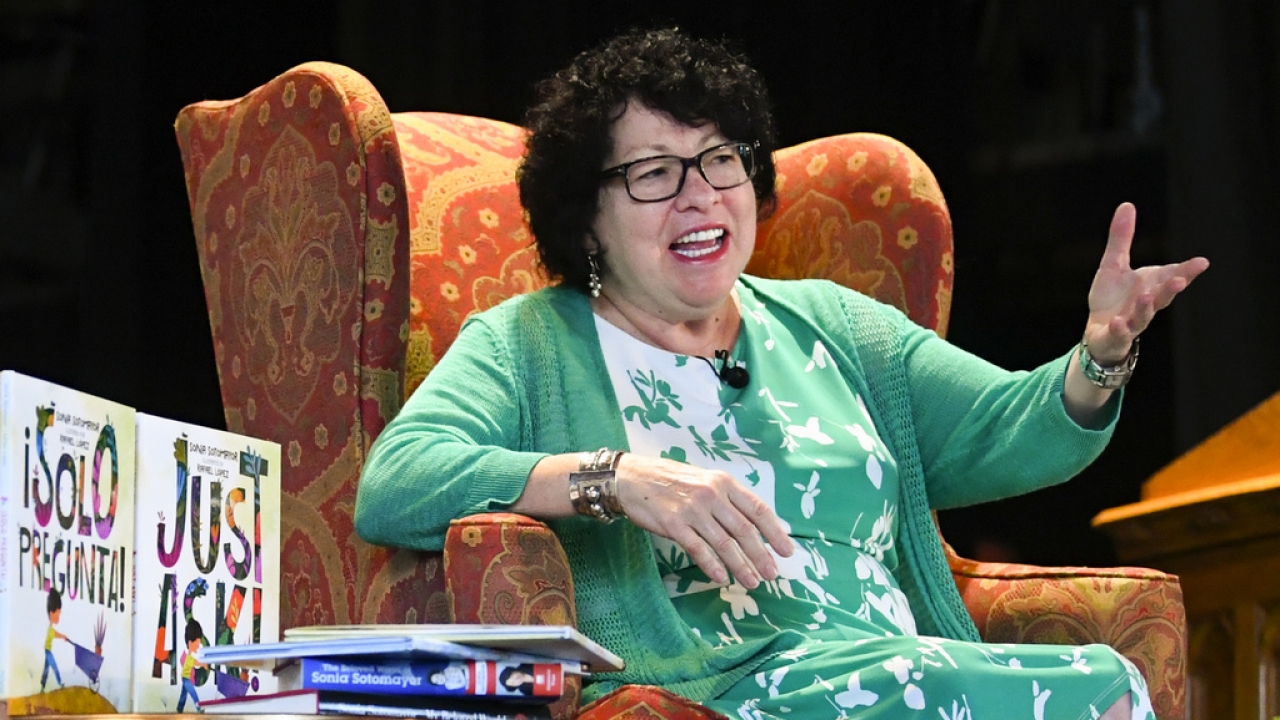 Supreme Court Justice Sonia Sotomayor addresses attendees of an event promoting her children's book.