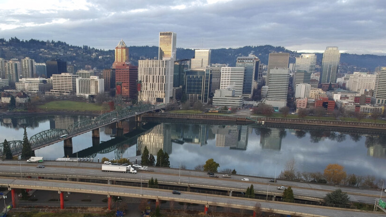 Aerial photo over Portland, Oregon.