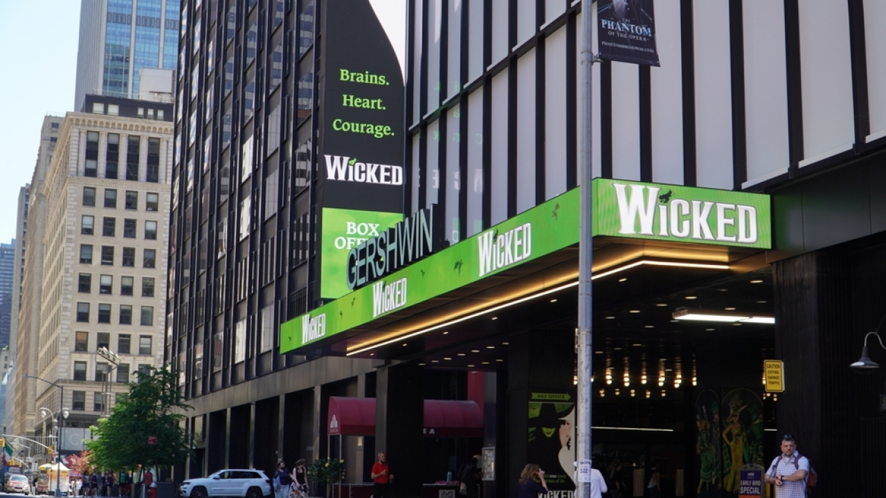 Broadway musical Wicked marquee.