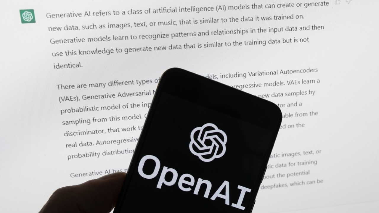 The OpenAI logo on a phone screen.