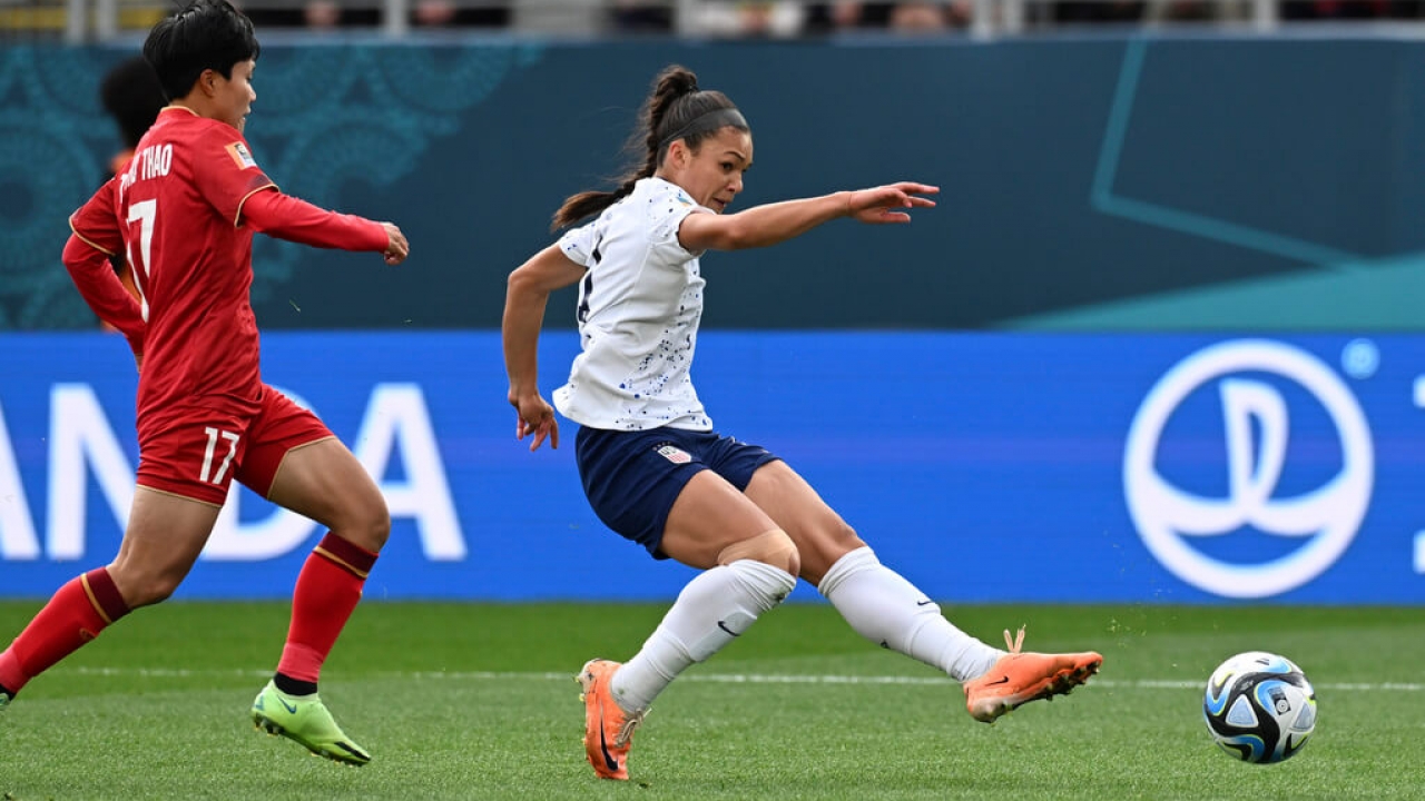 United States' Sophia Smith scores her first goal in the Women's World Cup.
