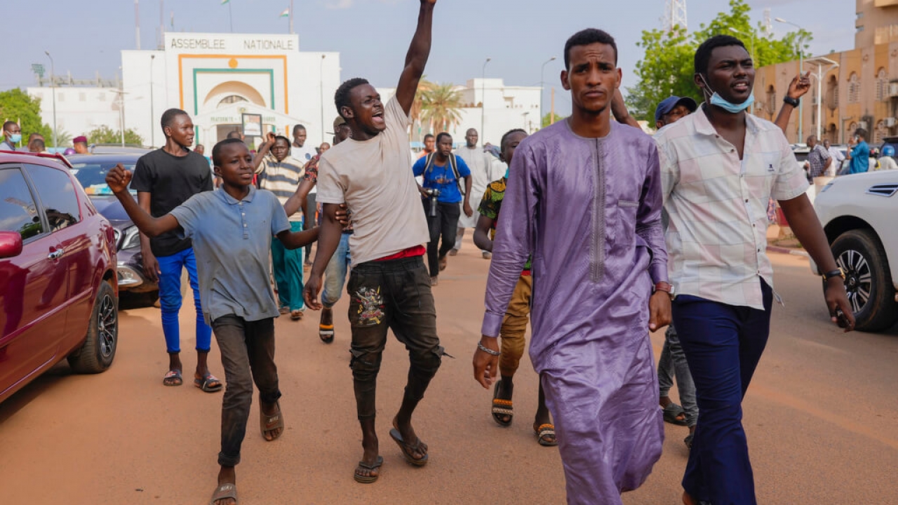 Supporters of Nigerien President Mohamed Bazoum demonstrate in his support in Niamey, Niger