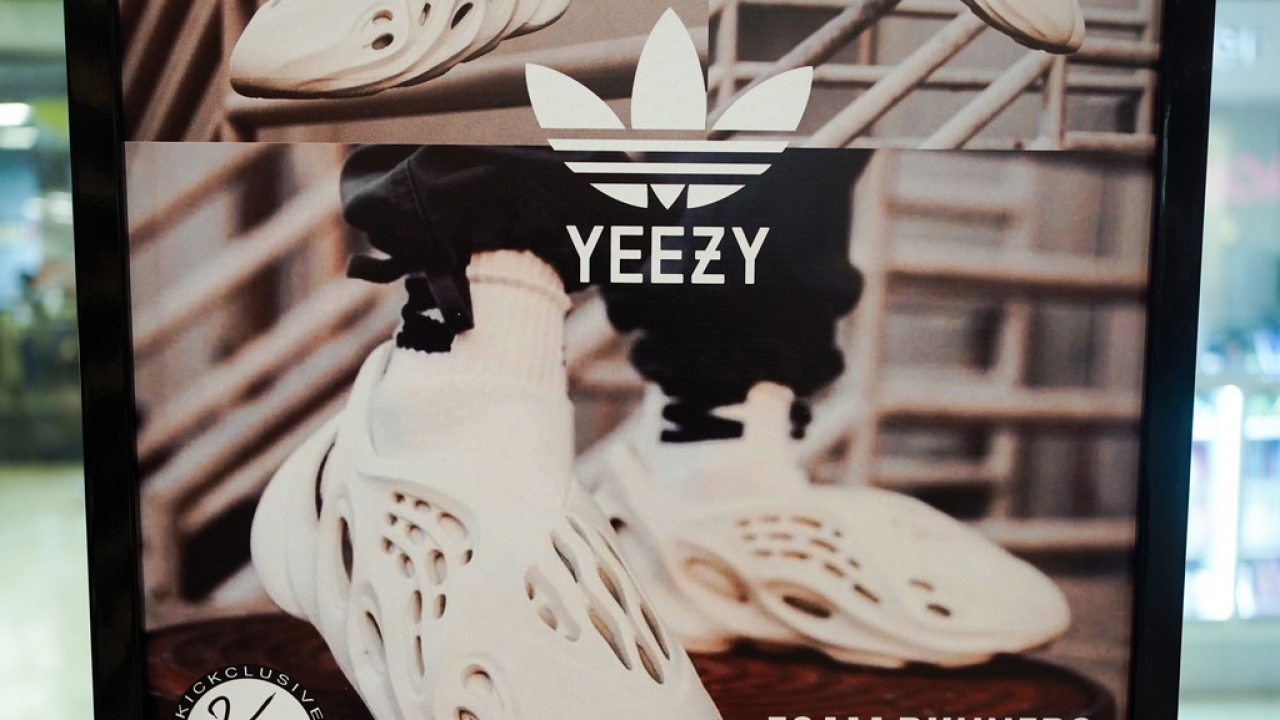 Advertisement for Yeezy shoes made by Adidas.