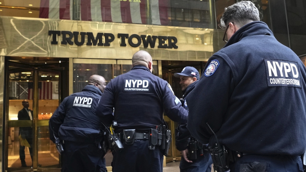 NYPD officers outside Trump Tower in New York.