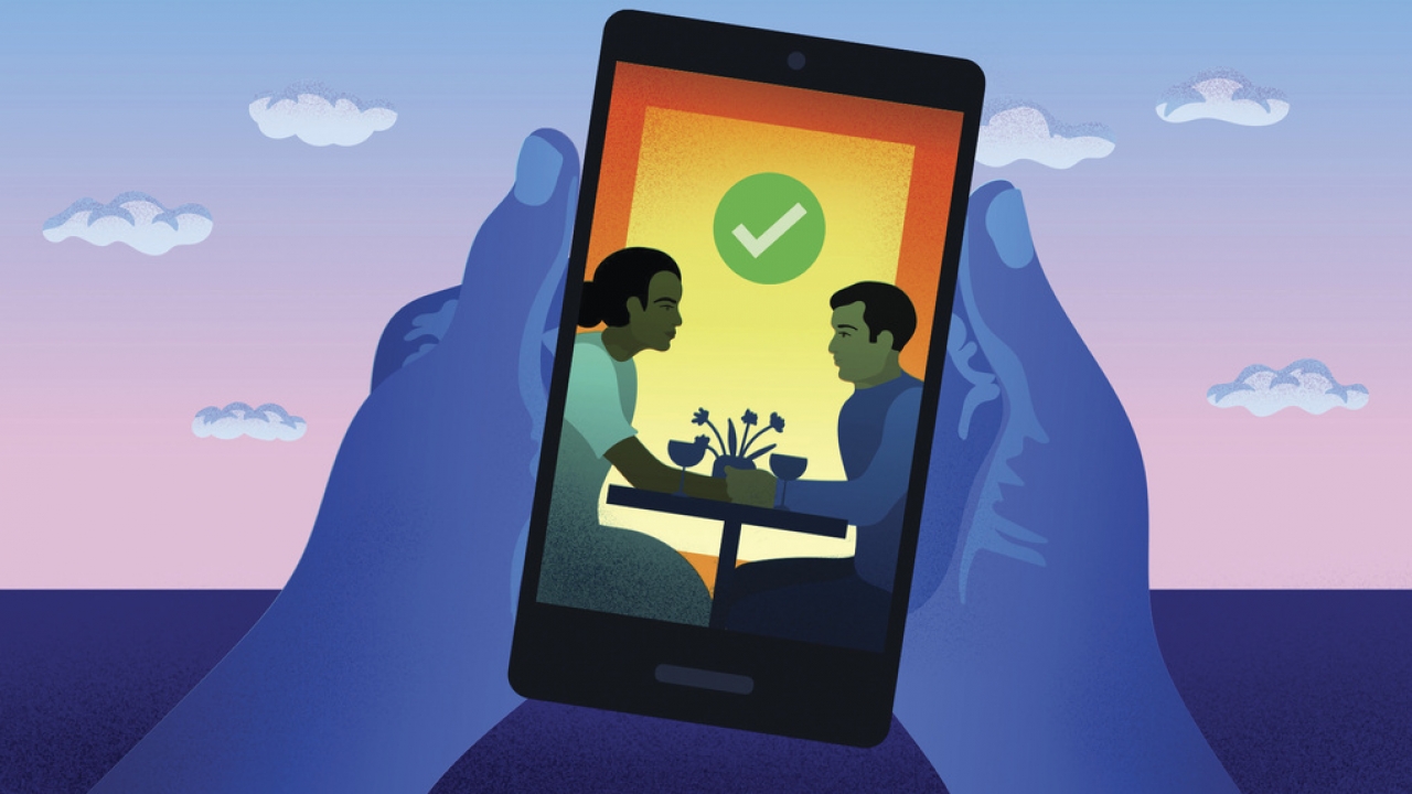 Illustration of a phone implying a dinner reservation has been made.