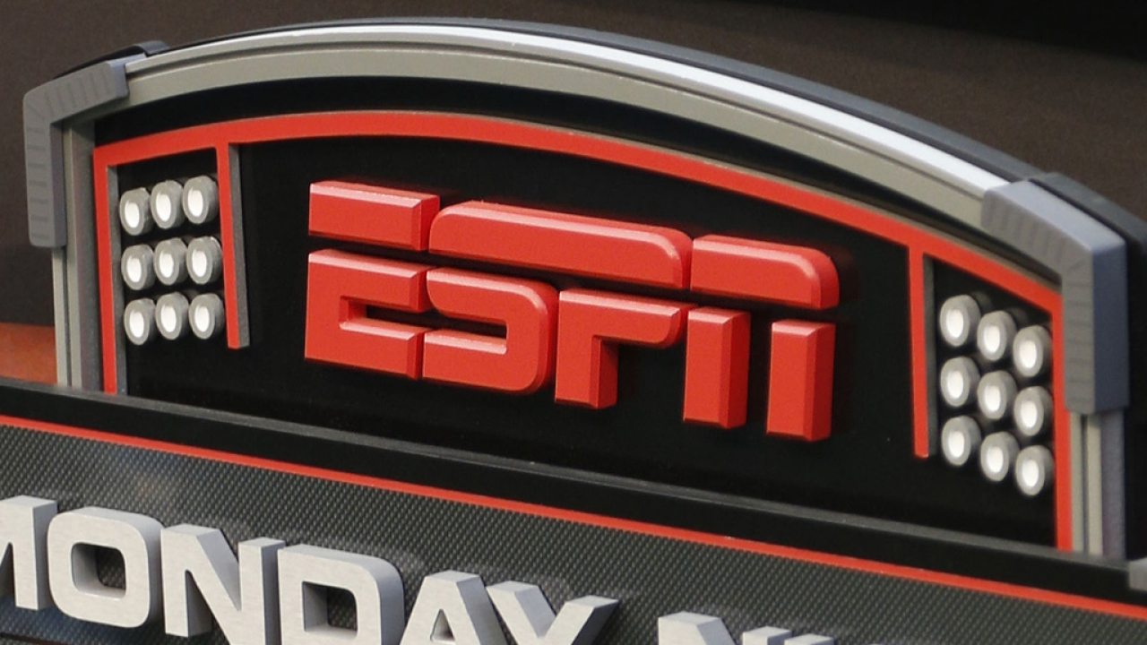 The ESPN logo seen prior to an NFL football game