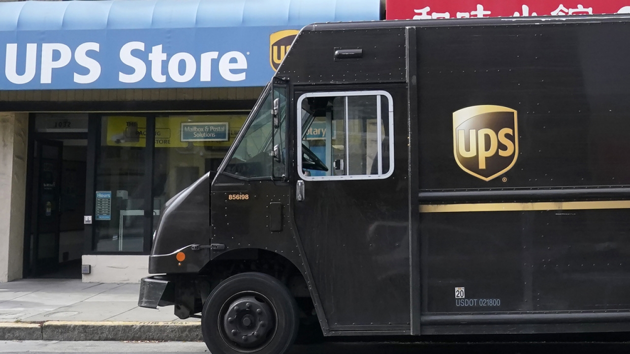 A UPS truck is shown in front of a UPS Store in San Francisco, Tuesday, July 11, 2023.