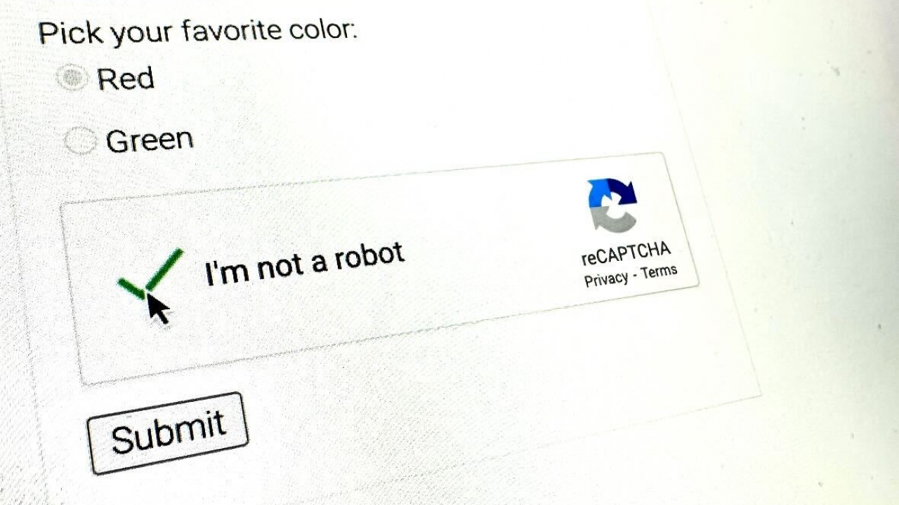 "I'm not a robot" test on a computer screen