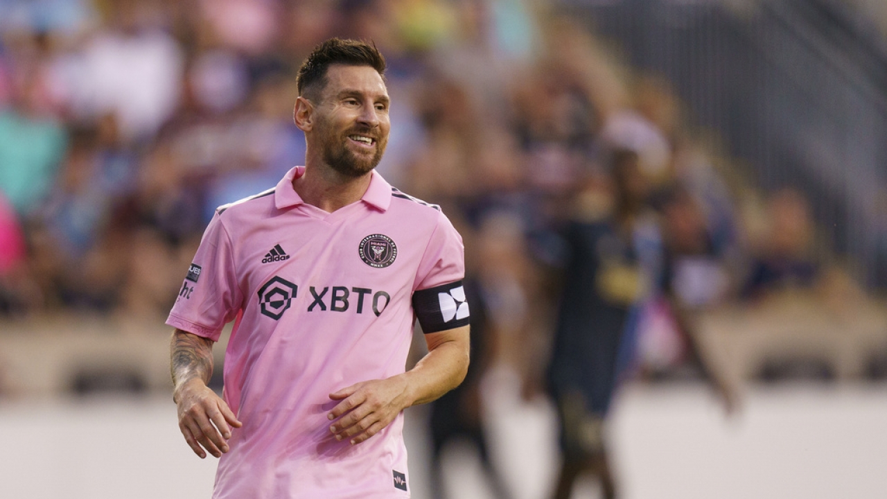 Inter Miami's Lionel Messi smiles during the Leagues Cup semifinals.