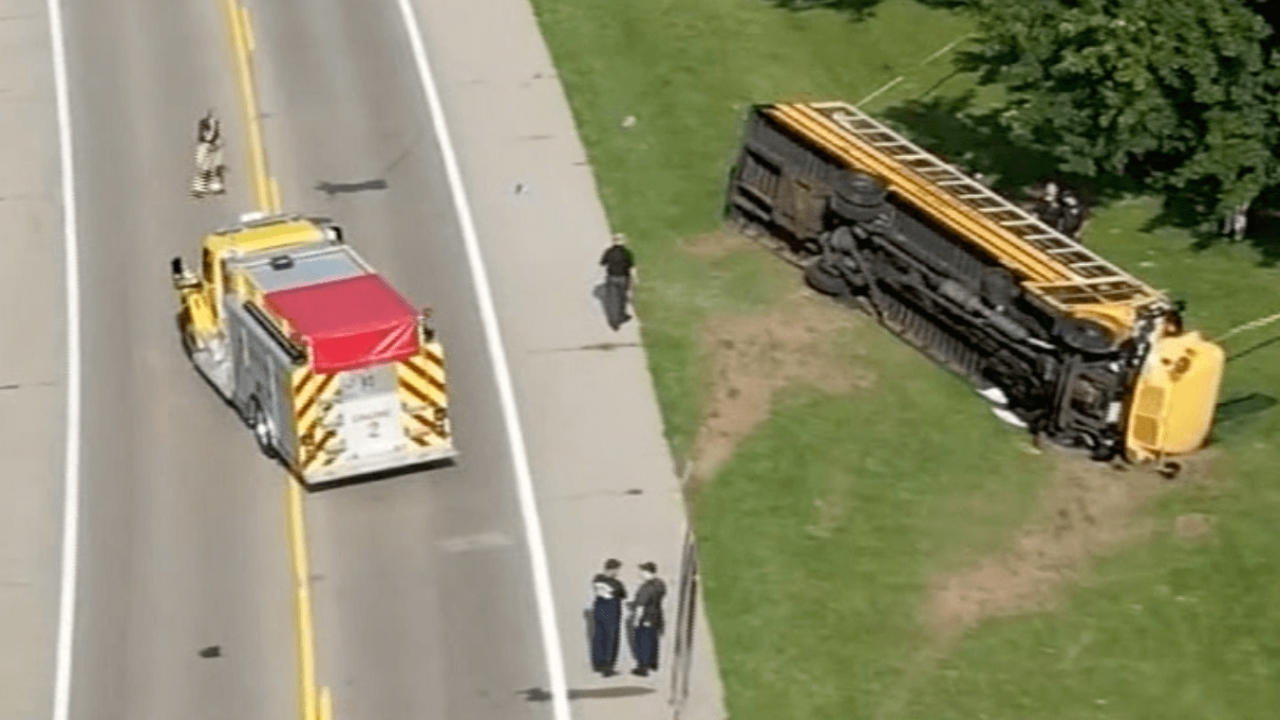 School bus on its side after a crash in Ohio
