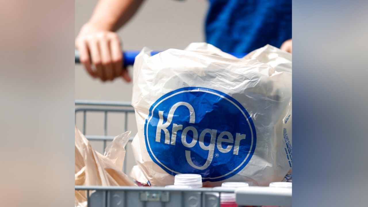 Kroger store bag and logo.